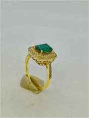 Emerald Lady's Stone & Diamond Ring 65 Diamonds 3.25 Carat T.W. 14K Yellow Gold